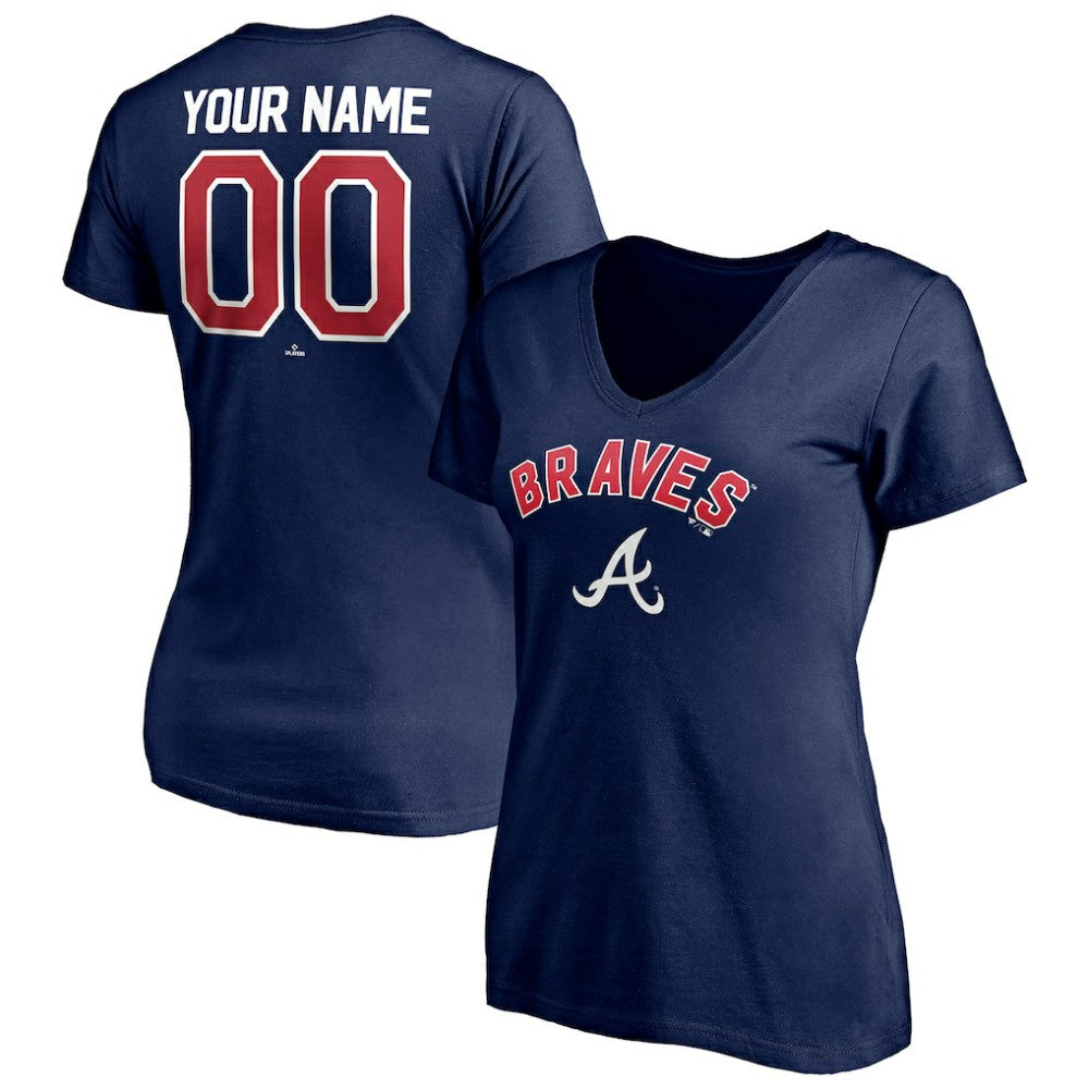 Atlanta Braves Women's Personalized Winning Streak Name & Number V-Neck T-Shirt - Navy - MLB Discount