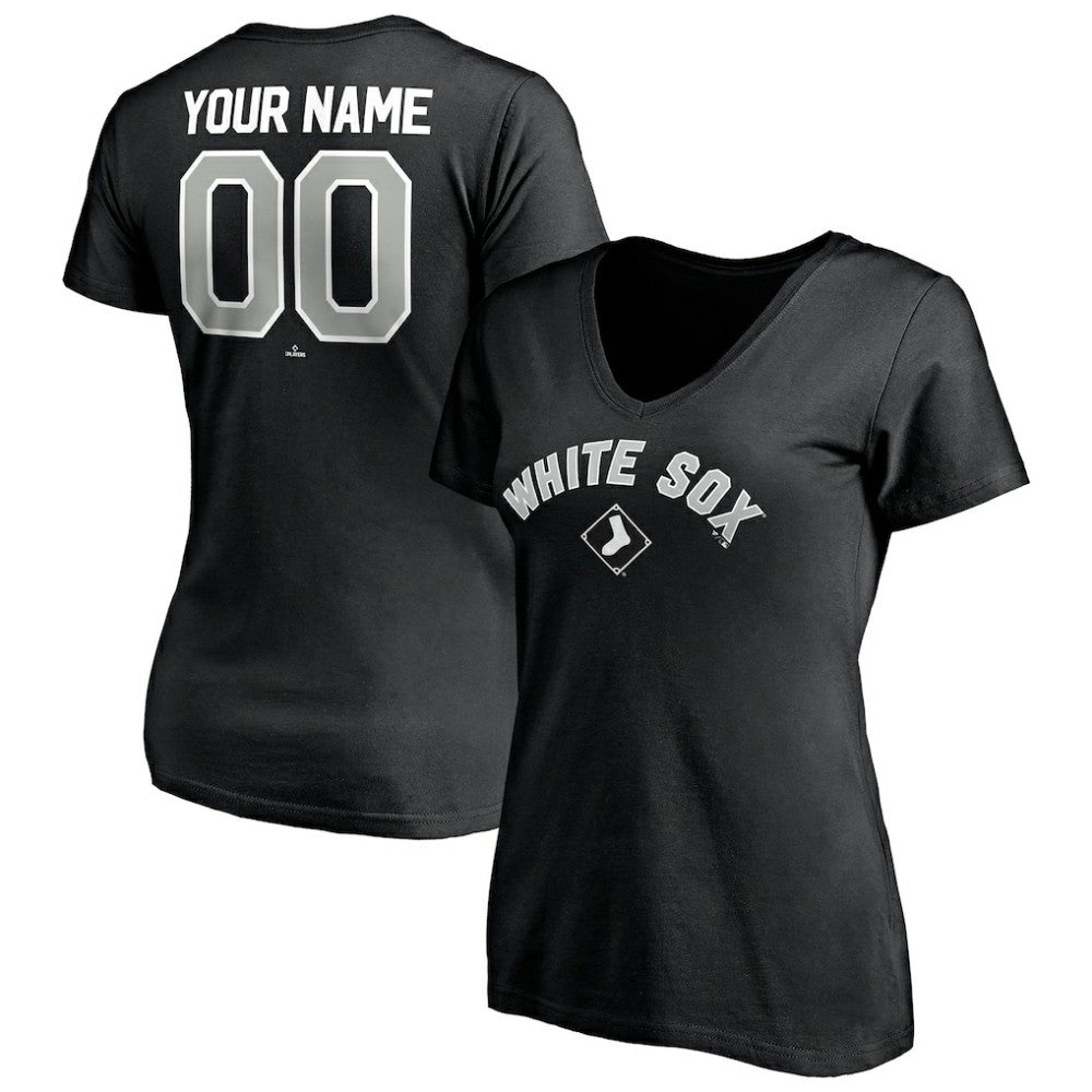 Chicago White Sox Women's Personalized Winning Streak Name & Number V-Neck T-Shirt - Black - MLB Discount
