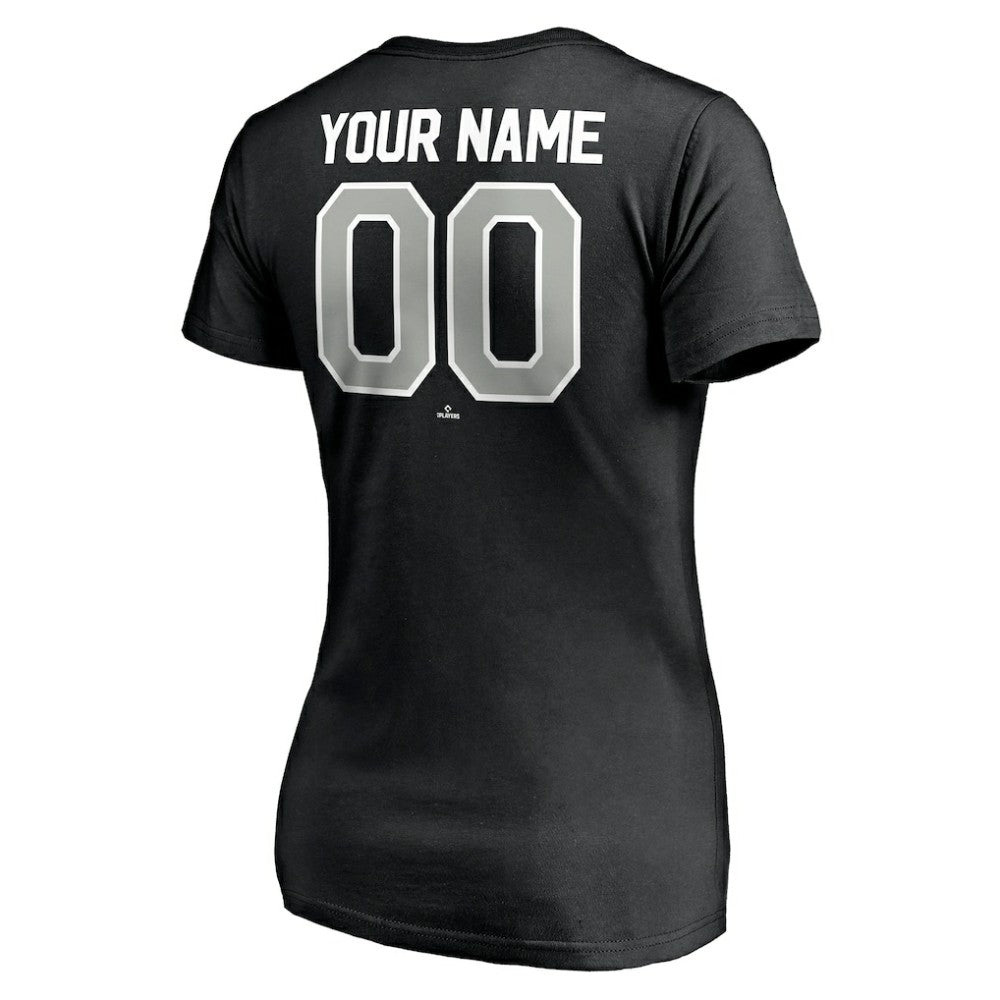 Chicago White Sox Women's Personalized Winning Streak Name & Number V-Neck T-Shirt - Black - MLB Discount
