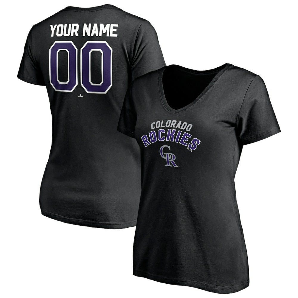 Colorado Rockies Women's Personalized Winning Streak Name & Number V-Neck T-Shirt - Black - MLB Discount