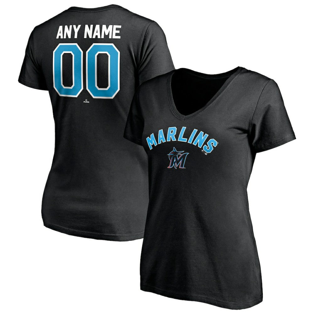 Miami Marlins Women's Personalized Winning Streak Name & Number V-Neck T-Shirt - Black - MLB Online