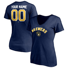 Milwaukee Brewers Women's Personalized Winning Streak Name & Number V-Neck T-Shirt - Navy - MLB Discount