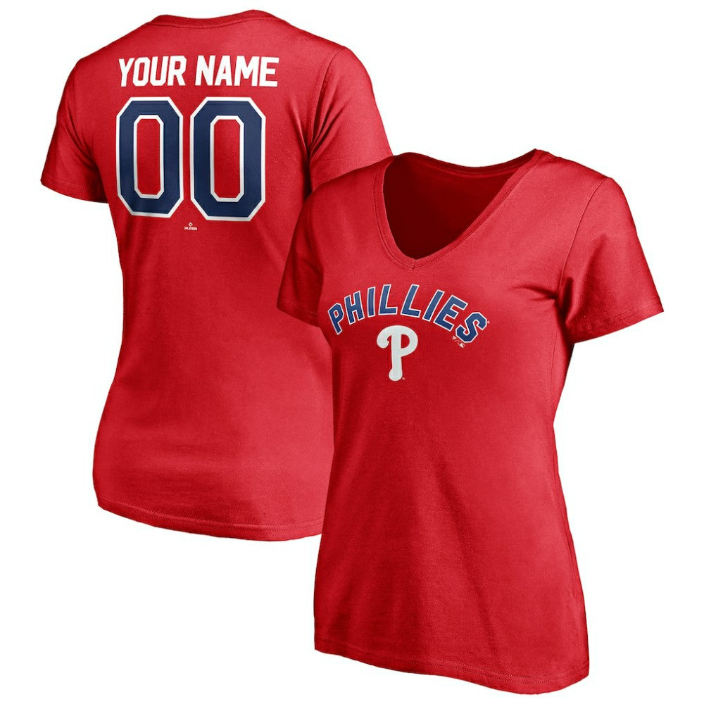 Philadelphia Phillies Women's Personalized Winning Streak Name & Number V-Neck T-Shirt - Red - MLB Lifestyle