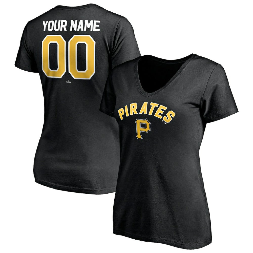 Pittsburgh Pirates Women's Personalized Winning Streak Name & Number V-Neck T-Shirt - Black - MLB Sale