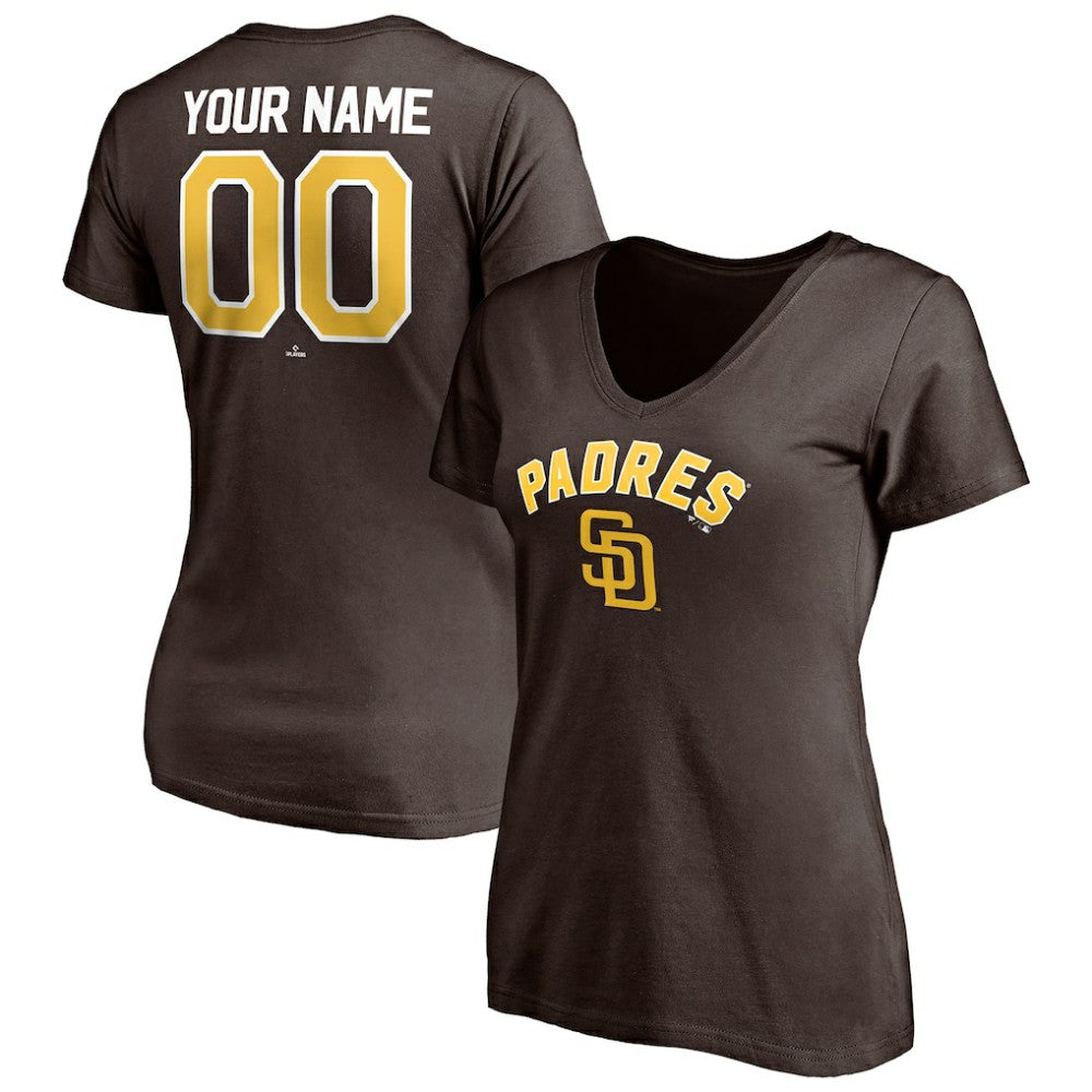 San Diego Padres Women's Personalized Winning Streak Name & Number V-Neck T-Shirt - Brown - MLB Lifestyle