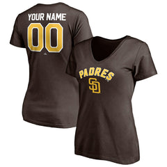 San Diego Padres Women's Personalized Winning Streak Name & Number V-Neck T-Shirt - Brown - MLB Lifestyle