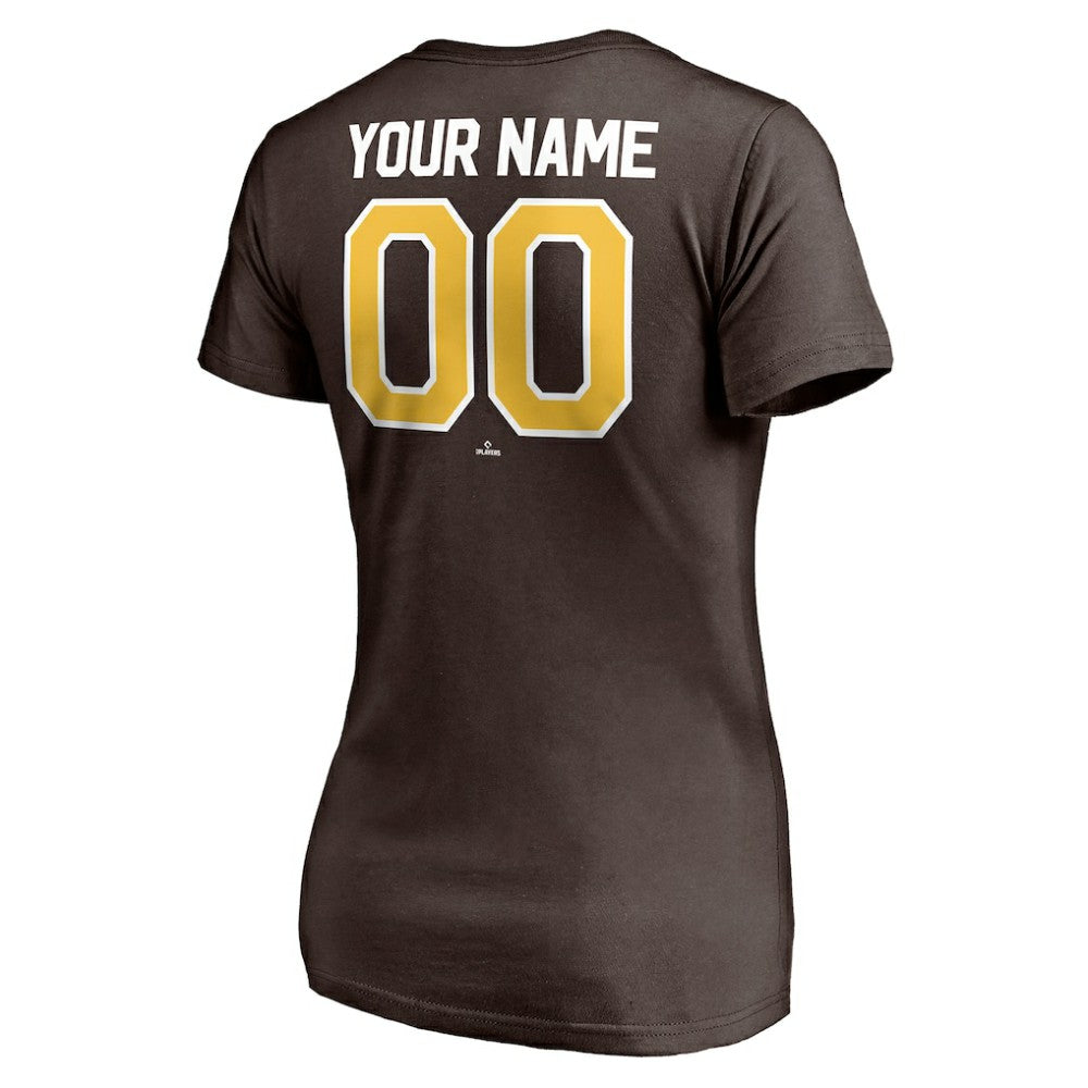 San Diego Padres Women's Personalized Winning Streak Name & Number V-Neck T-Shirt - Brown - MLB Lifestyle