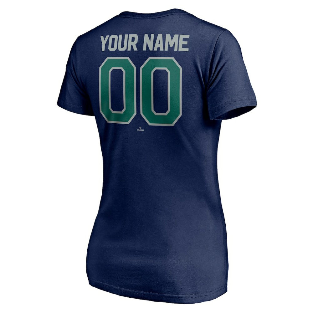 Seattle Mariners Women's Personalized Winning Streak Name & Number V-Neck T-Shirt - Navy - MLB Sale