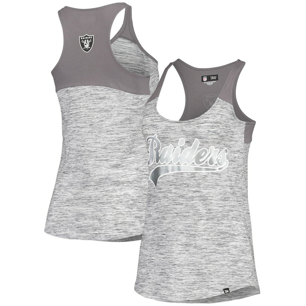 Las Vegas Raiders New Era Women's Space Dye Racerback Scoop Neck Tank Top Silver/Black