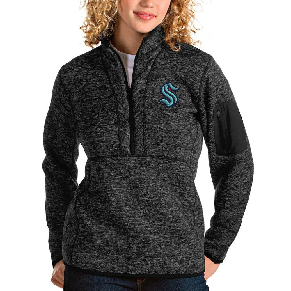 Seattle Kraken Antigua Women's Fortune Half-Zip Sweatshirt - Heather Black - NHL 4014453