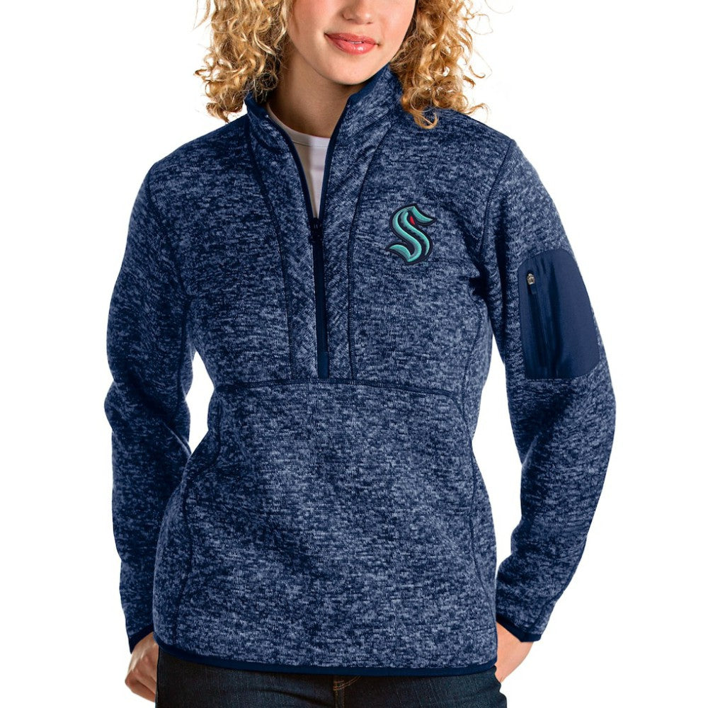 Seattle Kraken Antigua Women's Fortune Half-Zip Sweatshirt - Heather Navy - NHL 4014454