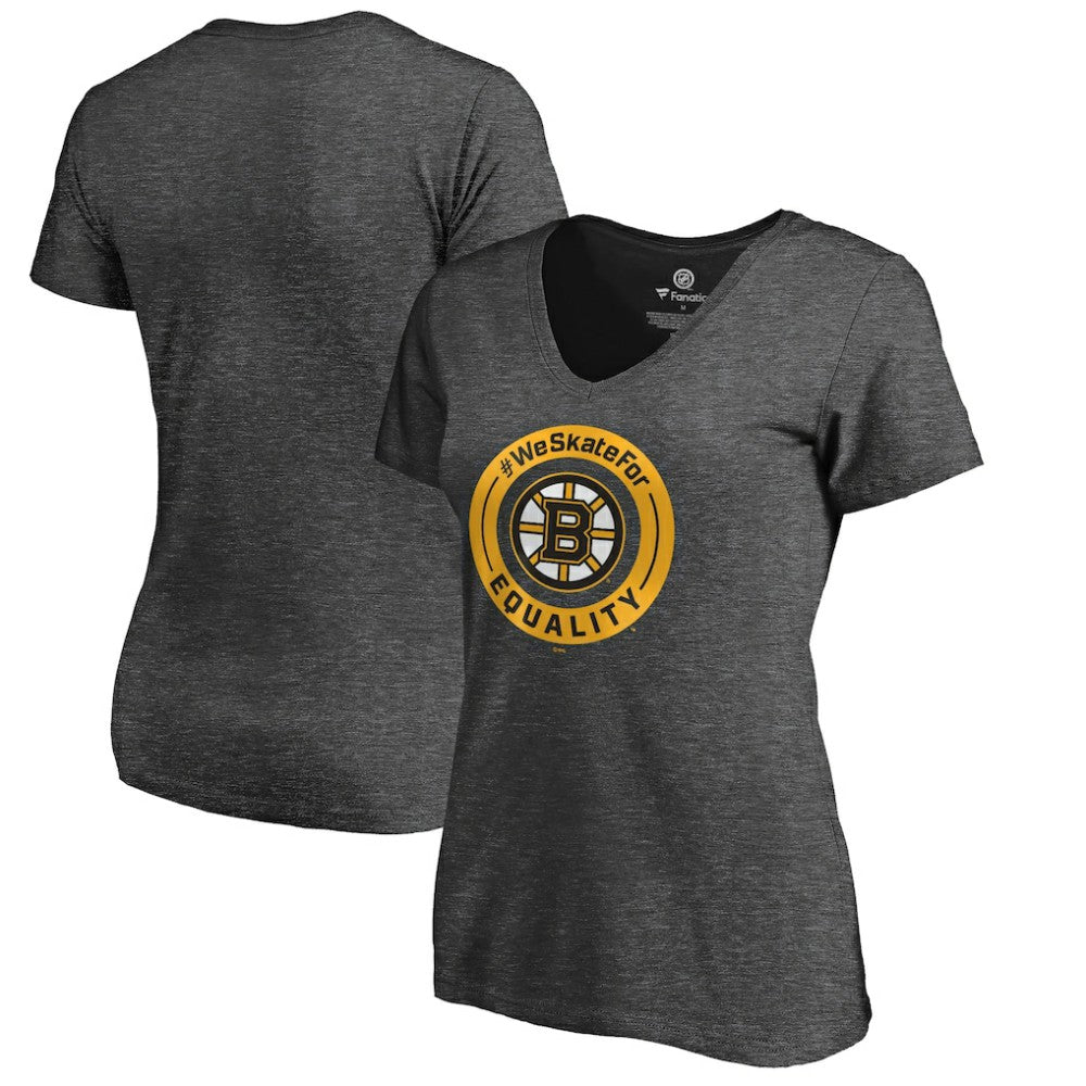 Boston Bruins Women's #WeSkateFor V-Neck T-Shirt - Heather Gray - NHL 4017813