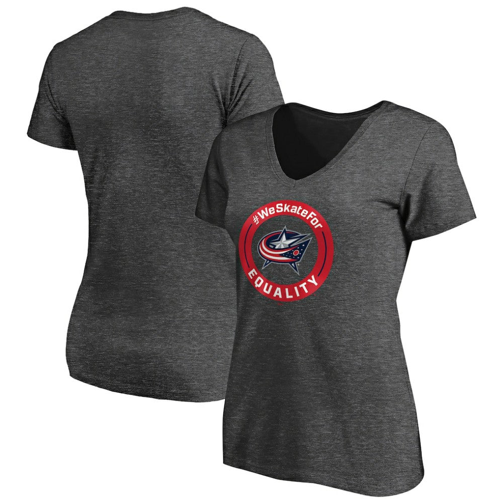 Columbus Blue Jackets Women's #WeSkateFor V-Neck T-Shirt - Heather Gray - NHL 4017819