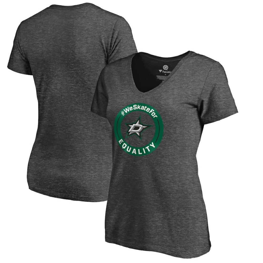 Dallas Stars Women's #WeSkateFor V-Neck T-Shirt - Heather Gray - NHL 4017820