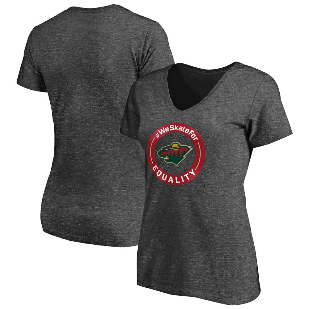 Minnesota Wild Women's #WeSkateFor V-Neck T-Shirt - Heather Gray - NHL 4017825