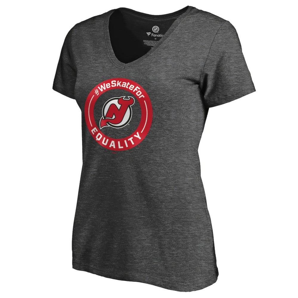 New Jersey Devils Women's #WeSkateFor V-Neck T-Shirt - Heather Gray - NHL 4017829