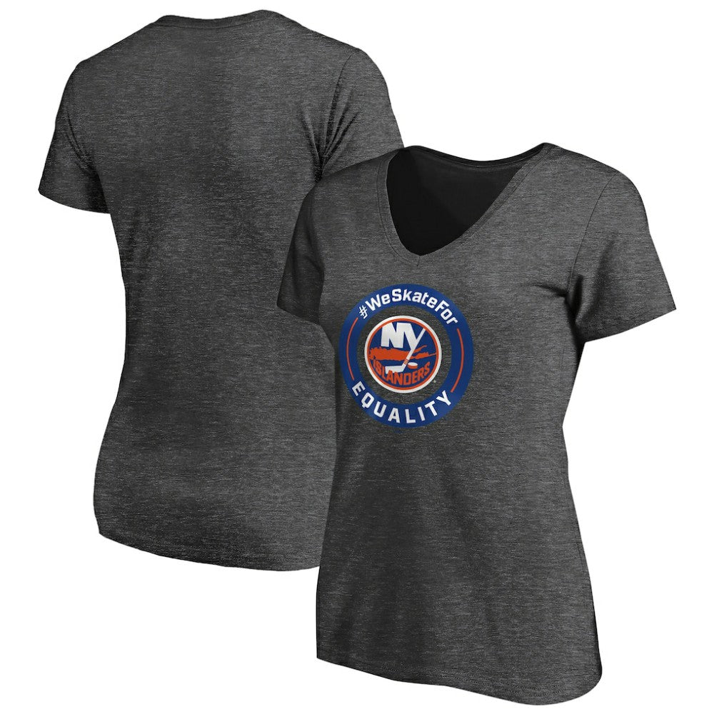 New York Islanders Women's #WeSkateFor V-Neck T-Shirt - Heather Gray - NHL 4017830