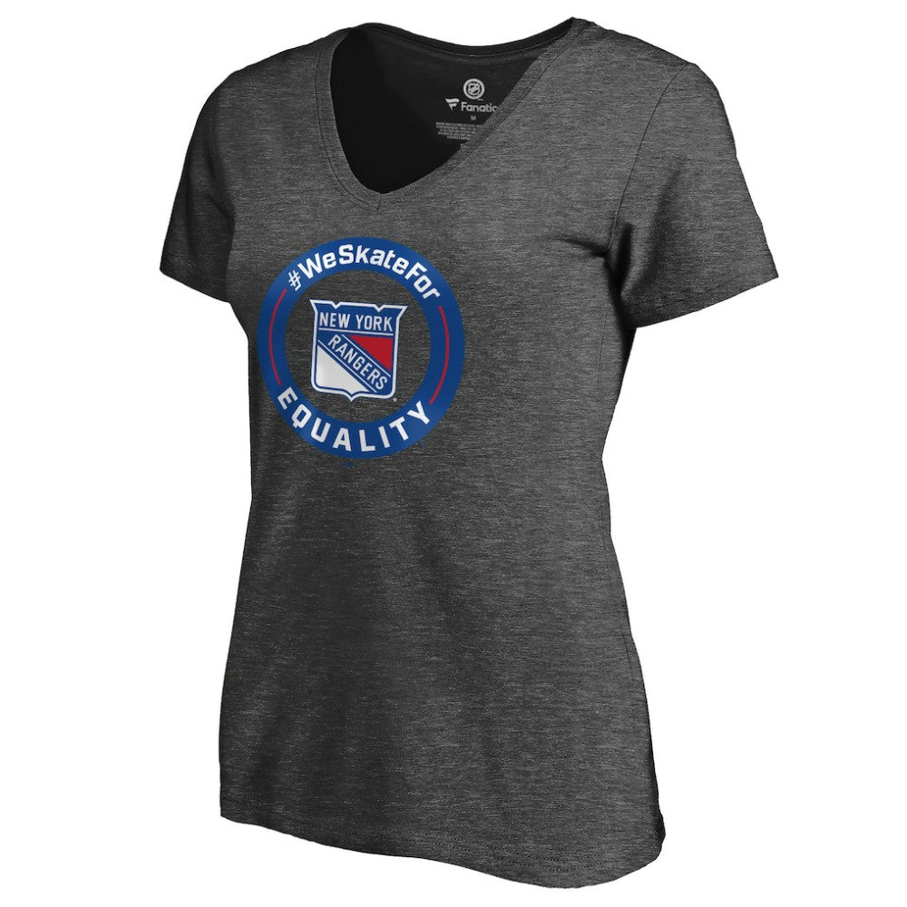 New York Rangers Women's #WeSkateFor V-Neck T-Shirt - Heather Gray - NHL 4017831