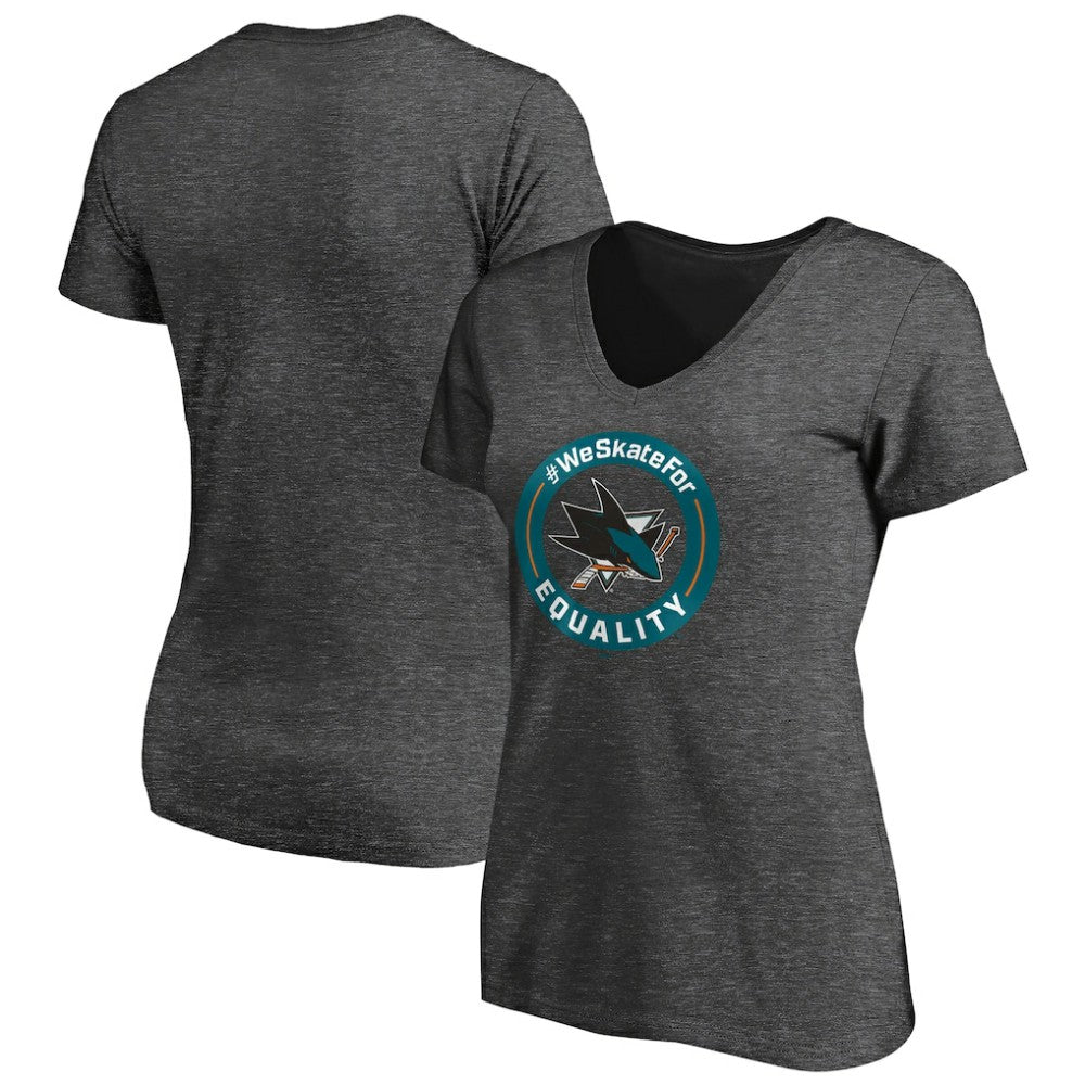 San Jose Sharks Women's #WeSkateFor V-Neck T-Shirt - Heather Gray - NHL 4017835