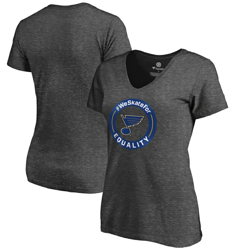 St. Louis Blues Women's #WeSkateFor V-Neck T-Shirt - Heather Gray - NHL 4017836