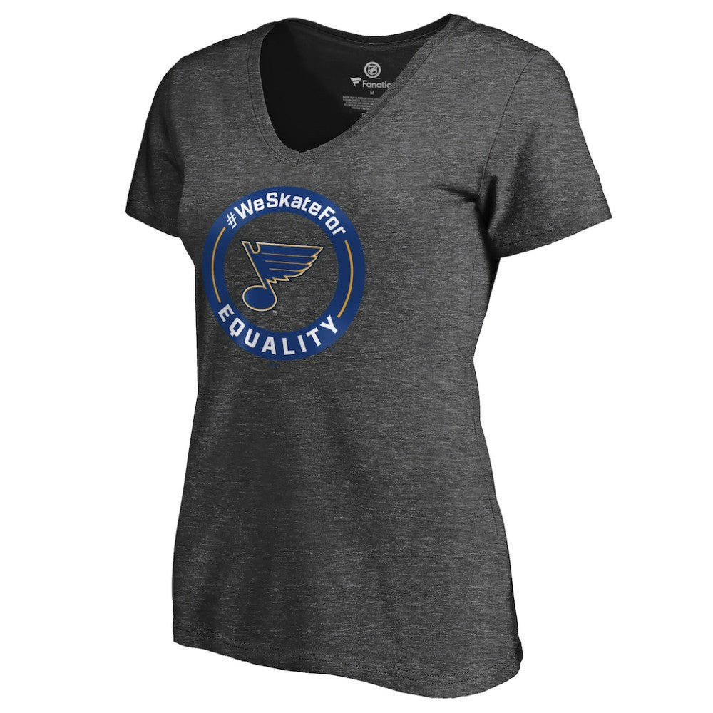 St. Louis Blues Women's #WeSkateFor V-Neck T-Shirt - Heather Gray - NHL 4017836