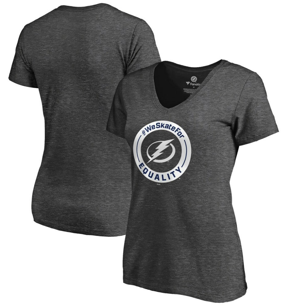 Tampa Bay Lightning Women's #WeSkateFor V-Neck T-Shirt - Heather Gray - NHL 4017837