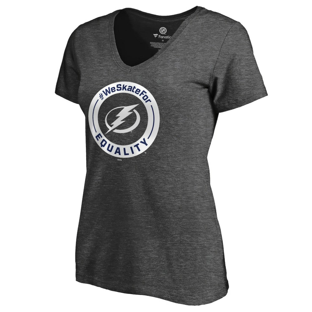 Tampa Bay Lightning Women's #WeSkateFor V-Neck T-Shirt - Heather Gray - NHL 4017837