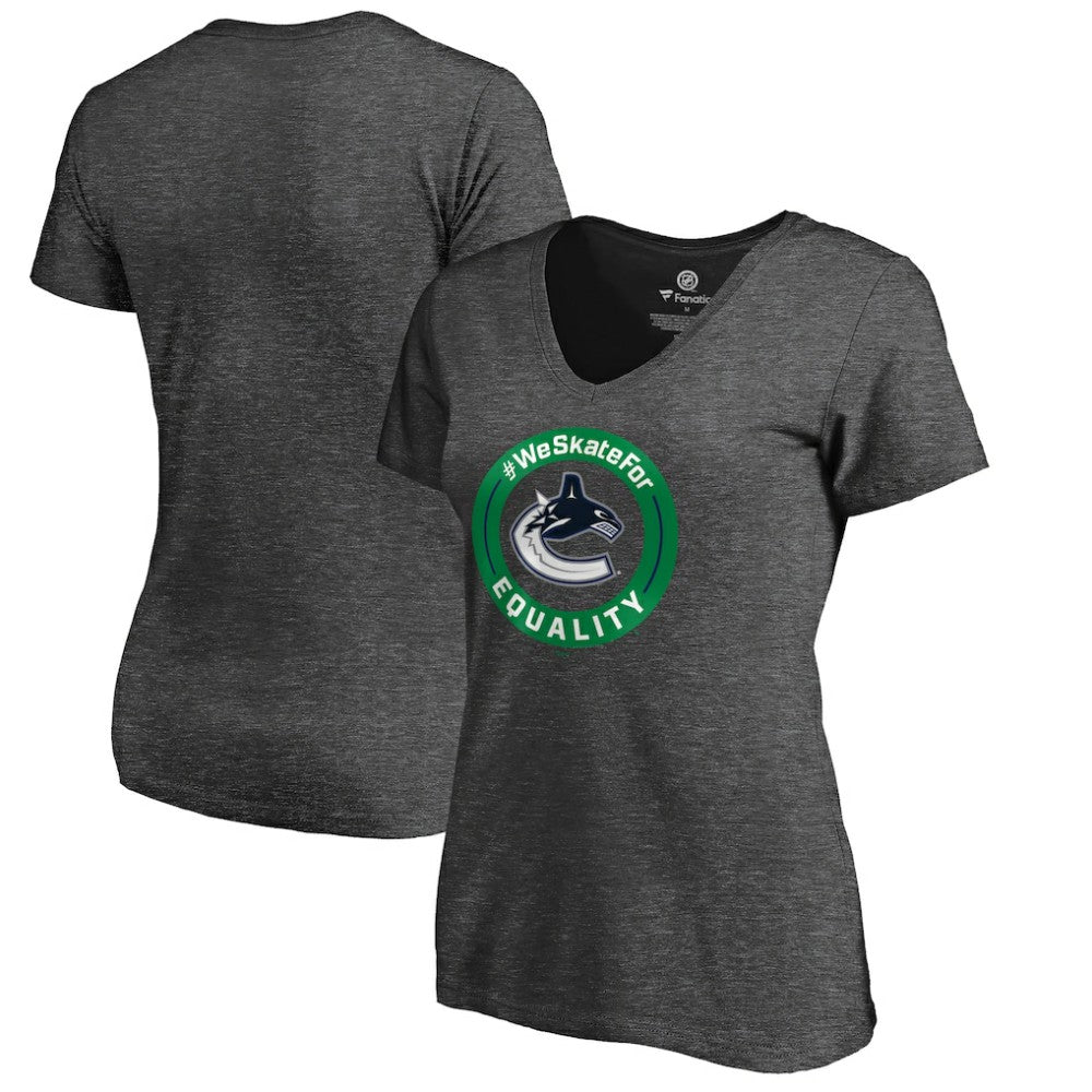 Vancouver Canucks Women's #WeSkateFor V-Neck T-Shirt - Heather Gray - NHL 4017839