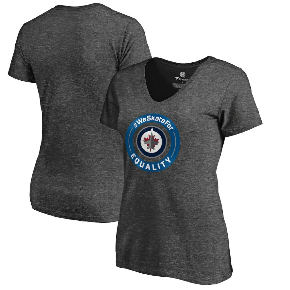 Winnipeg Jets Women's #WeSkateFor V-Neck T-Shirt - Heather Gray - NHL 4017842