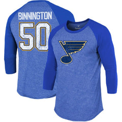 Jordan Binnington St. Louis Blues Fanatics Name & Number Tri-Blend Raglan 3/4-Sleeve T-Shirt - Blue - NHL 4019059