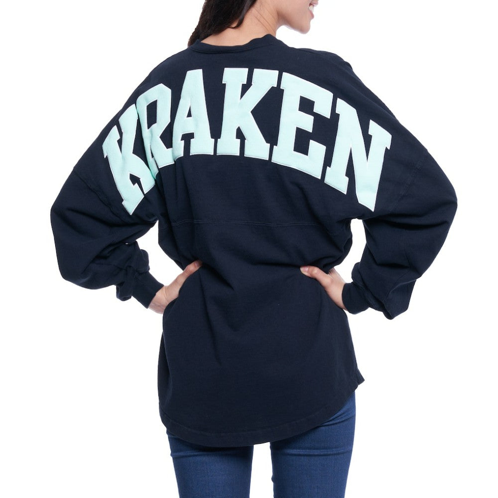 Seattle Kraken Fanatics Women's Lace Up Long Sleeve Spirit Top - Navy - NHL 4025072