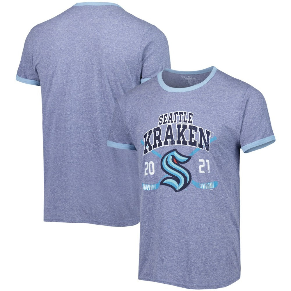 Seattle Kraken Fanatics Buzzer Beater Tri-Blend Ringer T-Shirt - Heathered Deep Sea Blue - NHL 4049820