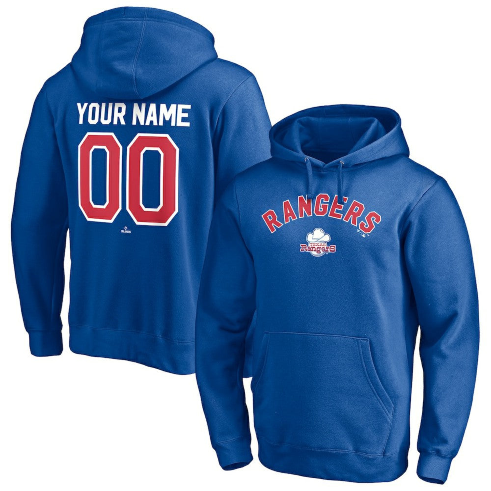 Texas Rangers Cooperstown Winning Streak Personalized Name & Number Pullover Hoodie - Royal - MLB Lifestyle