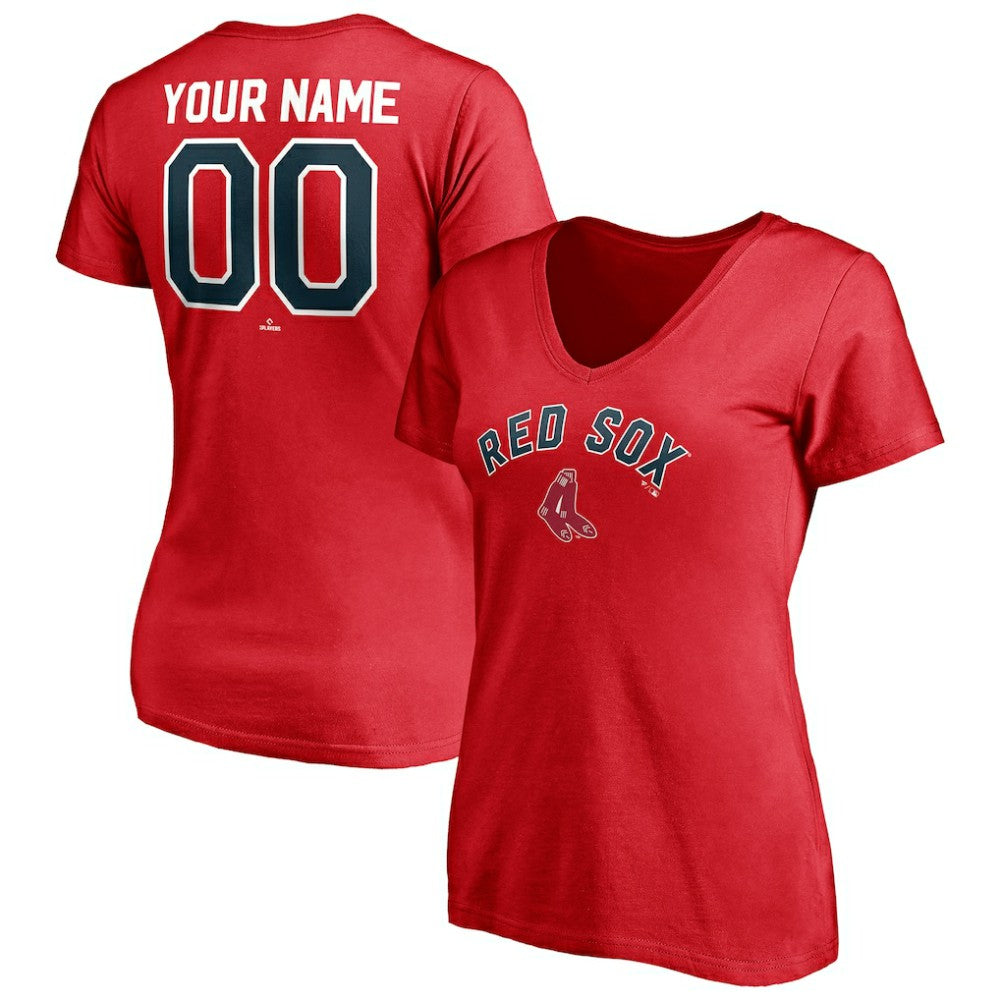 Boston Red Sox Women's Cooperstown Winning Streak Personalized Name & Number V-Neck T-Shirt - Red - MLB Online
