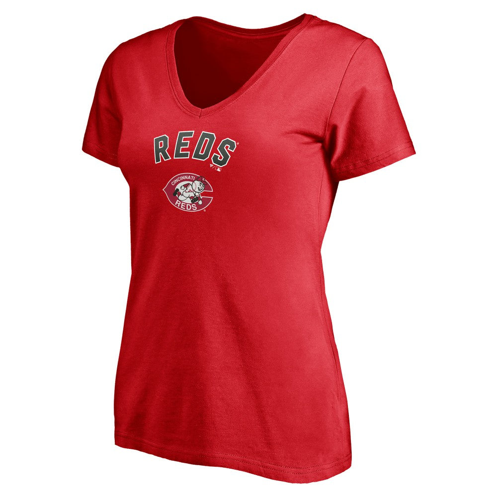 Cincinnati Reds Women's Cooperstown Winning Streak Personalized Name & Number V-Neck T-Shirt - Red - MLB Lifestyle