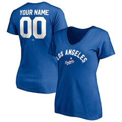 Los Angeles Dodgers Women's Cooperstown Winning Streak Personalized Name & Number V-Neck T-Shirt - Royal - MLB Discount
