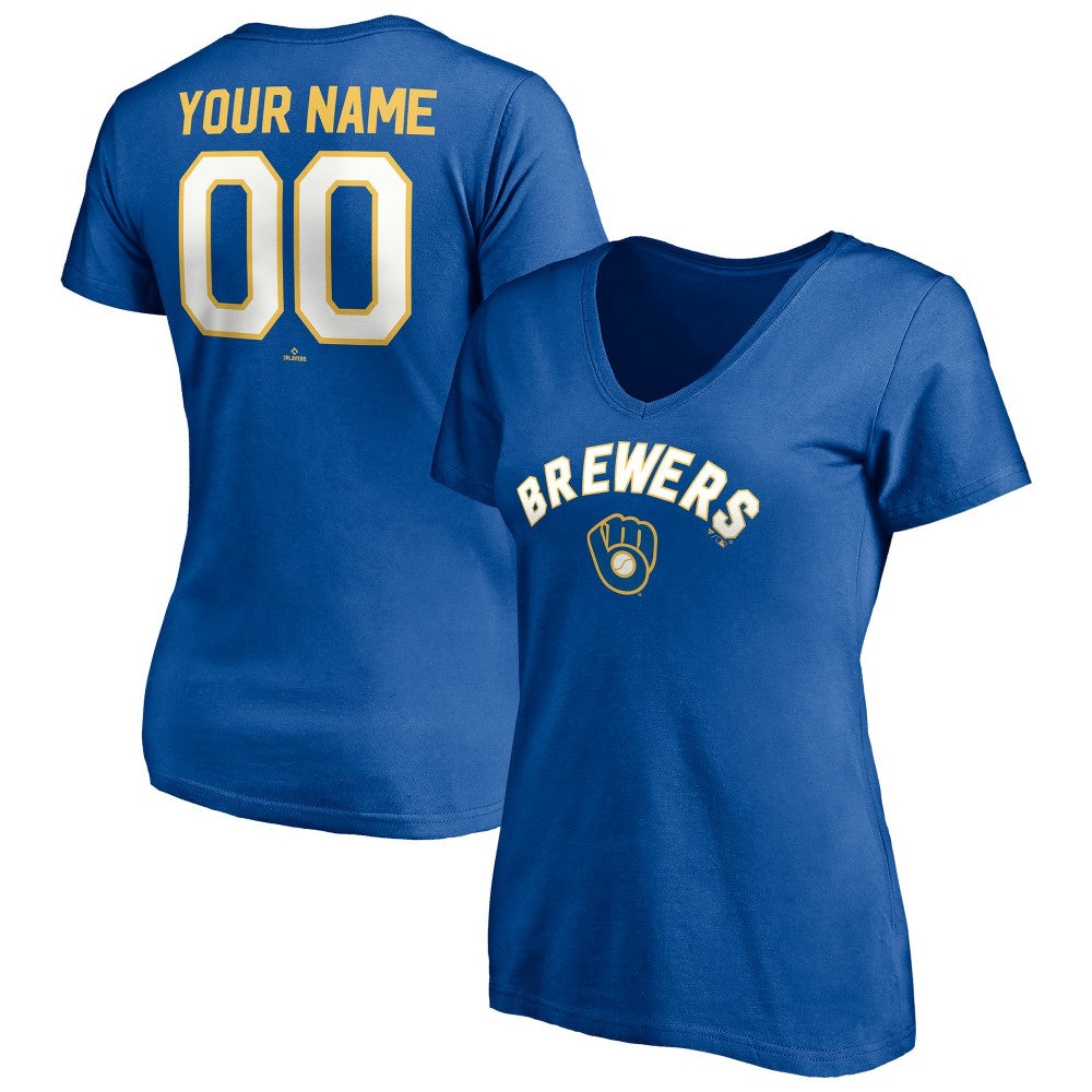 Milwaukee Brewers Women's Cooperstown Winning Streak Personalized Name & Number V-Neck T-Shirt - Royal - MLB Lifestyle