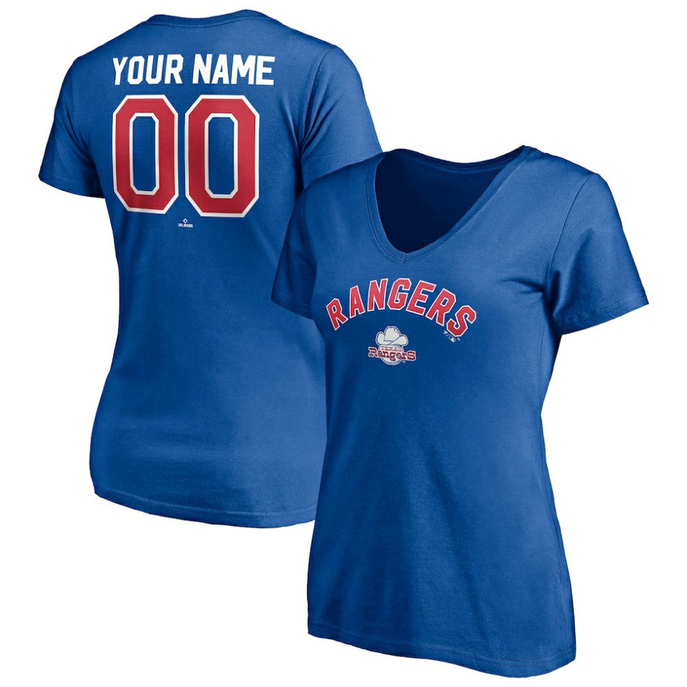 Texas Rangers Women's Cooperstown Winning Streak Personalized Name & Number V-Neck T-Shirt - Royal - MLB on Sale