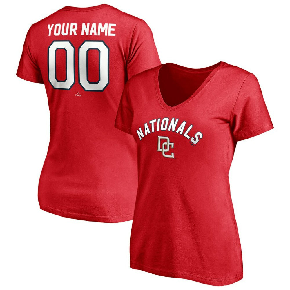 Washington Nationals Women's Cooperstown Winning Streak Personalized Name & Number V-Neck T-Shirt - Red - MLB Discount
