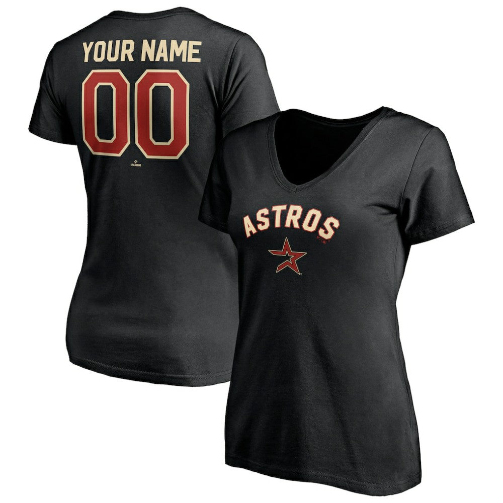 Houston Astros Women's Cooperstown Winning Streak Alternate Personalized Name & Number V-Neck T-Shirt - Black - MLB Sale