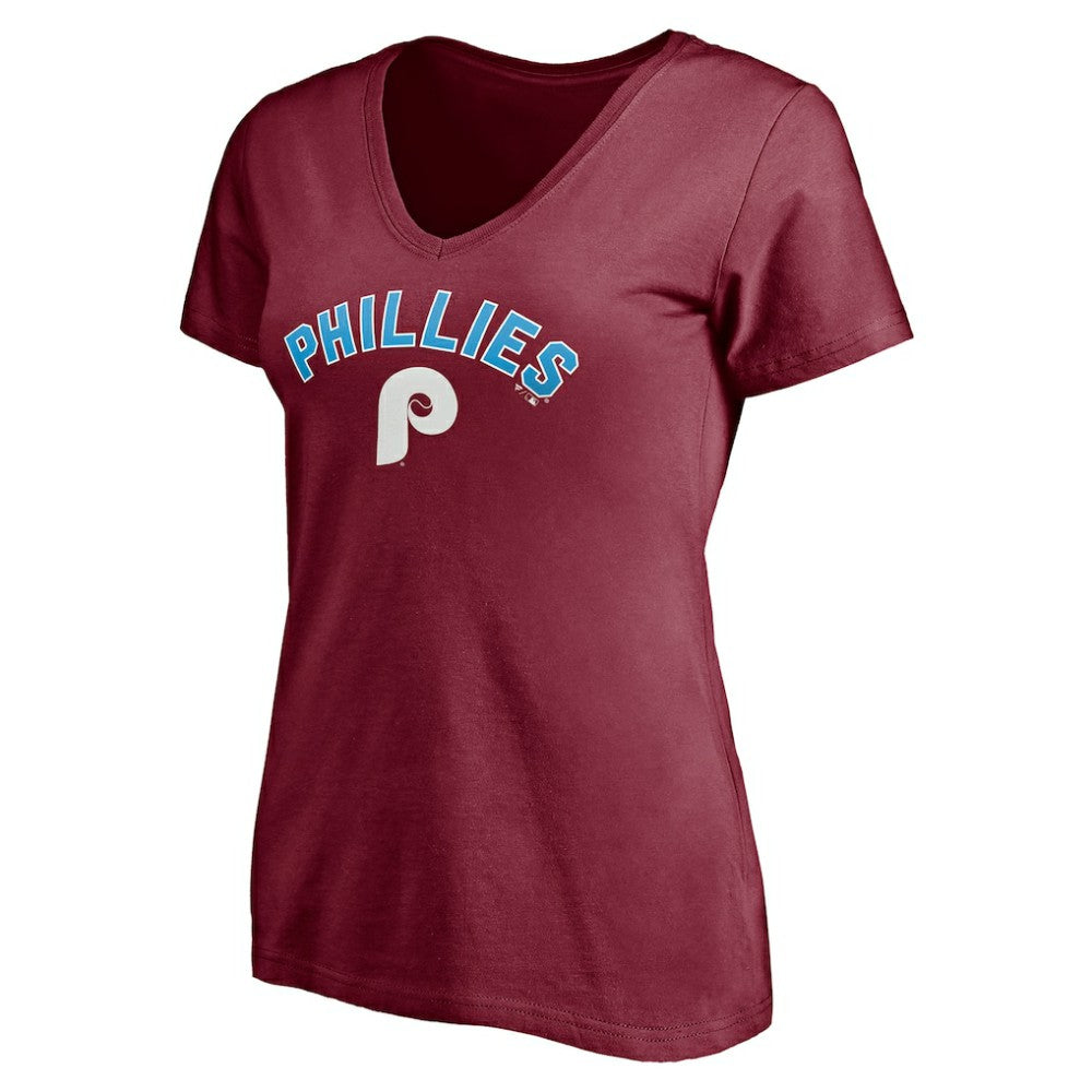 Philadelphia Phillies Women's Cooperstown Winning Streak Alternate Personalized Name & Number V-Neck T-Shirt - Burgundy - MLB on Sale