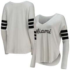 Miami Marlins Tiny Turnip Women's Jalynne Jersey Tri-Blend Long Sleeve V-Neck T-Shirt - White - MLB Discount