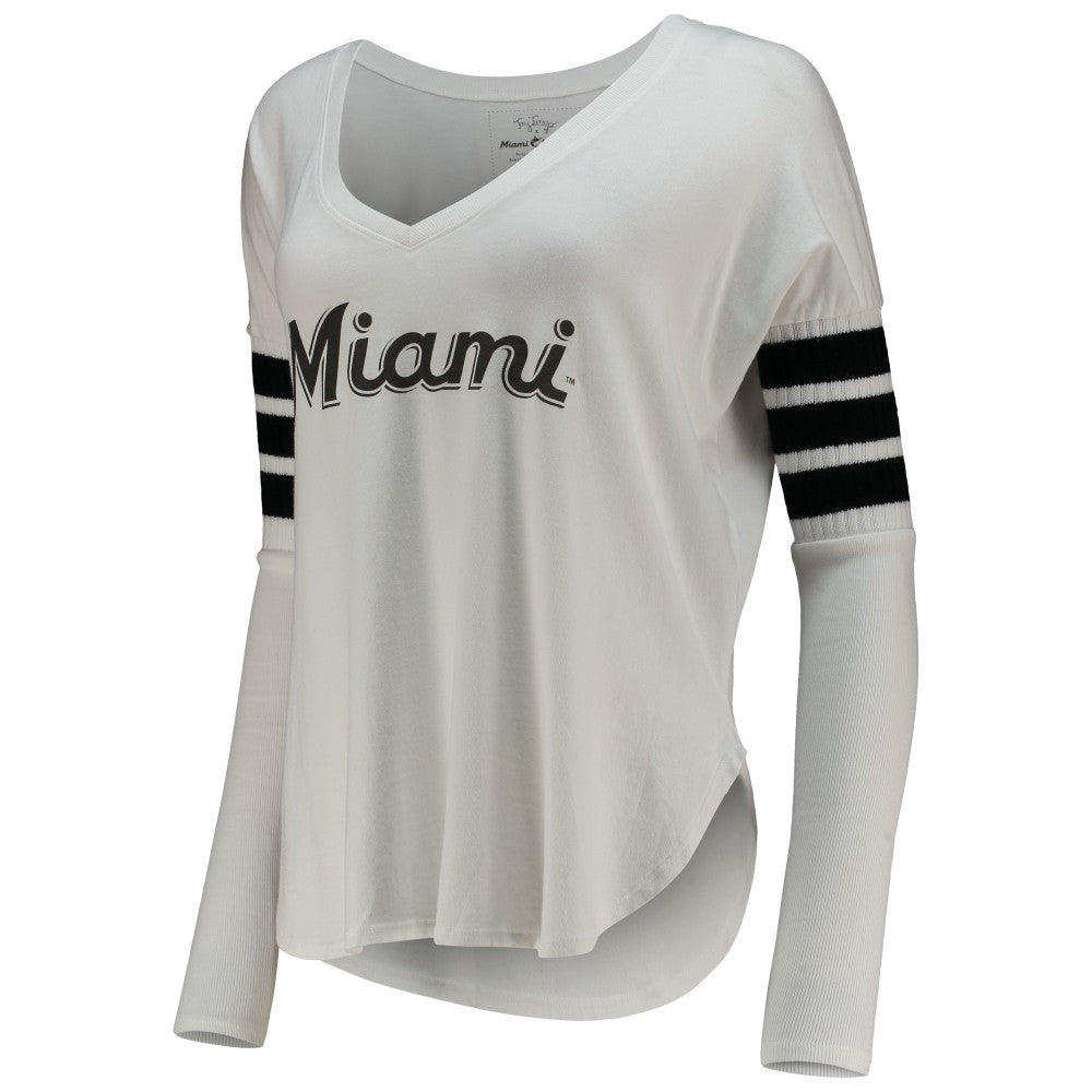 Miami Marlins Tiny Turnip Women's Jalynne Jersey Tri-Blend Long Sleeve V-Neck T-Shirt - White - MLB Discount