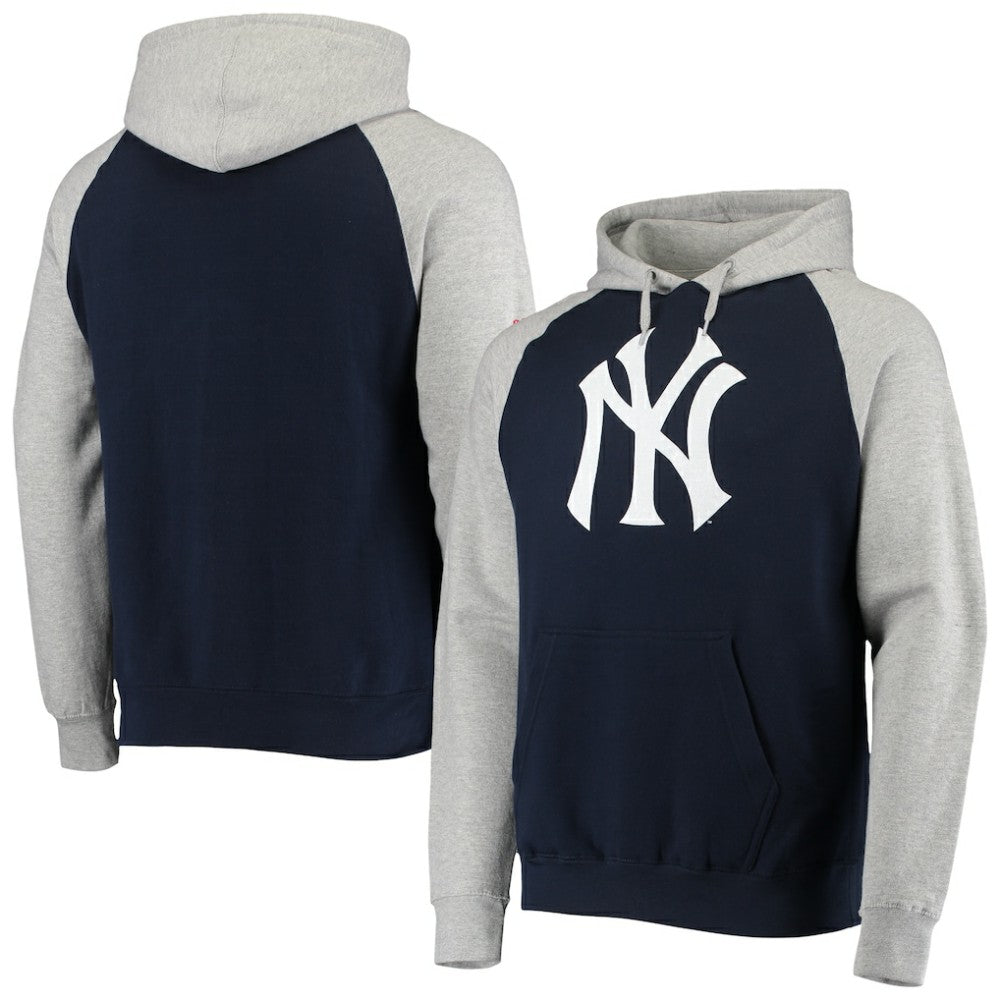 New York Yankees Stitches Raglan Pullover Hoodie - Heathered Gray/Navy - MLB Lifestyle