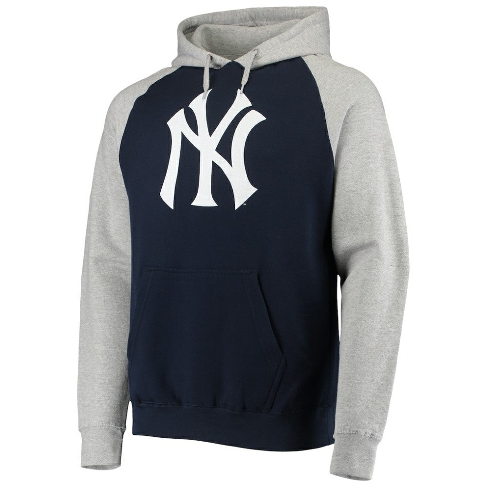 New York Yankees Stitches Raglan Pullover Hoodie - Heathered Gray/Navy - MLB Lifestyle