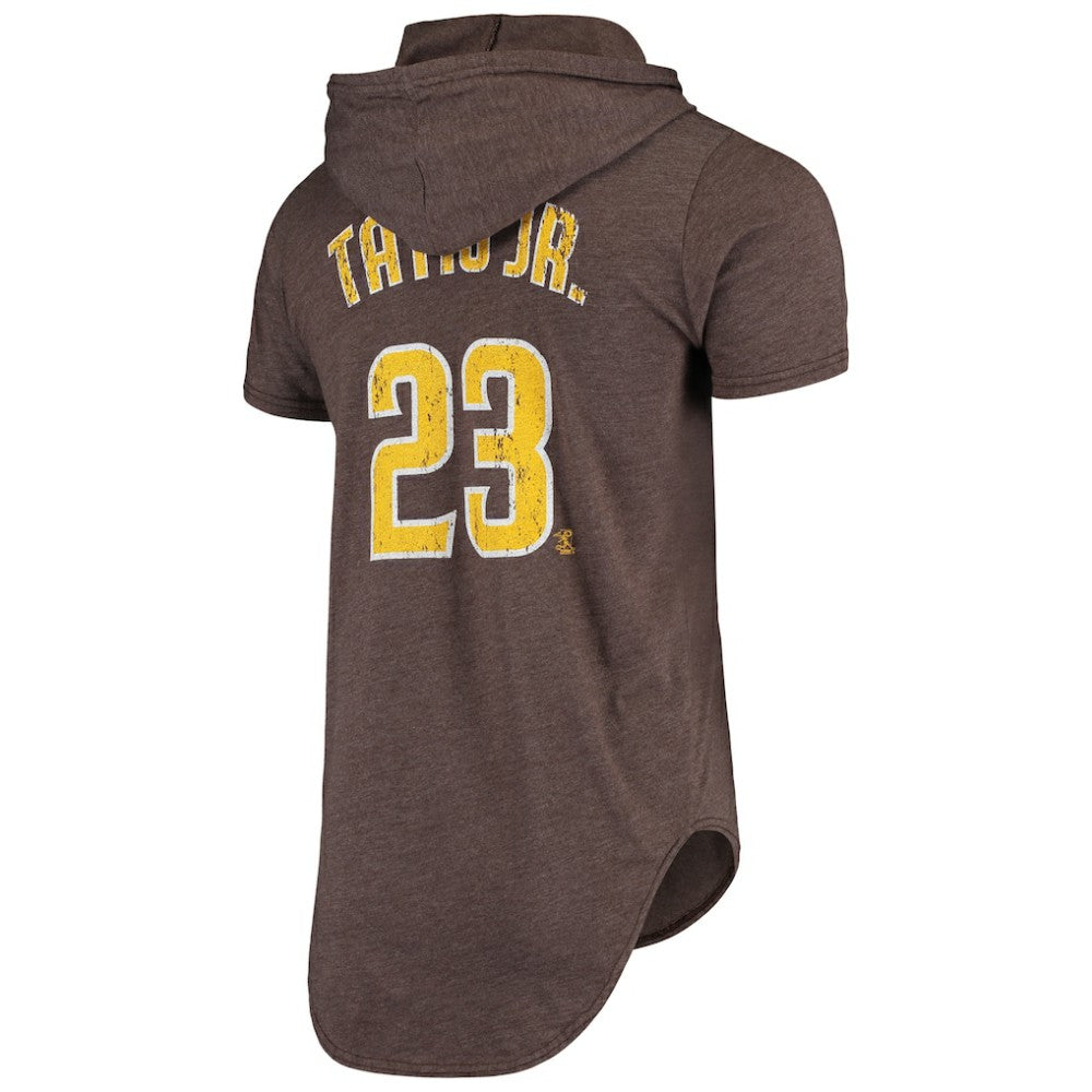 Fernando Tatis Jr. San Diego Padres Majestic Threads Softhand Player Tri-Blend Hoodie T-Shirt - Heathered Brown - MLB Lifestyle