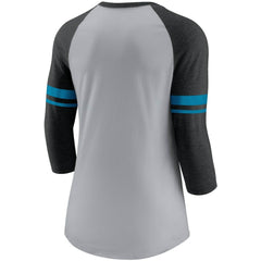 Nike Carolina Panthers Women's Stripe Mesh Nickname Tri-Blend 3/4-Sleeve T-Shirt Heathered Gray/Black