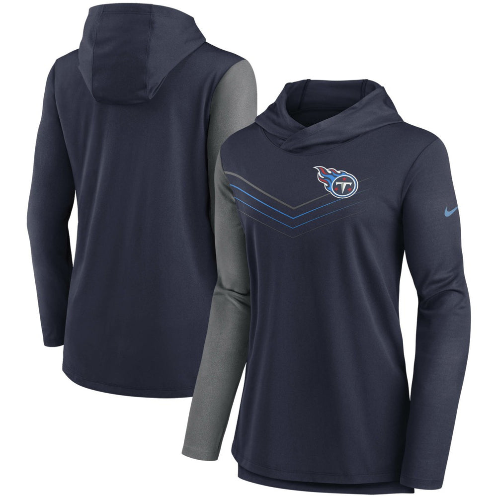 Nike Tennessee Titans Women's Chevron Hoodie Performance Long Sleeve T-Shirt Navy/Heathered Charcoal