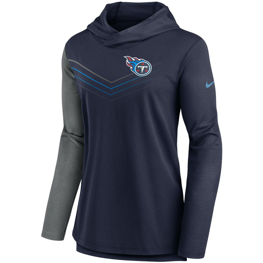 Nike Tennessee Titans Women's Chevron Hoodie Performance Long Sleeve T-Shirt Navy/Heathered Charcoal