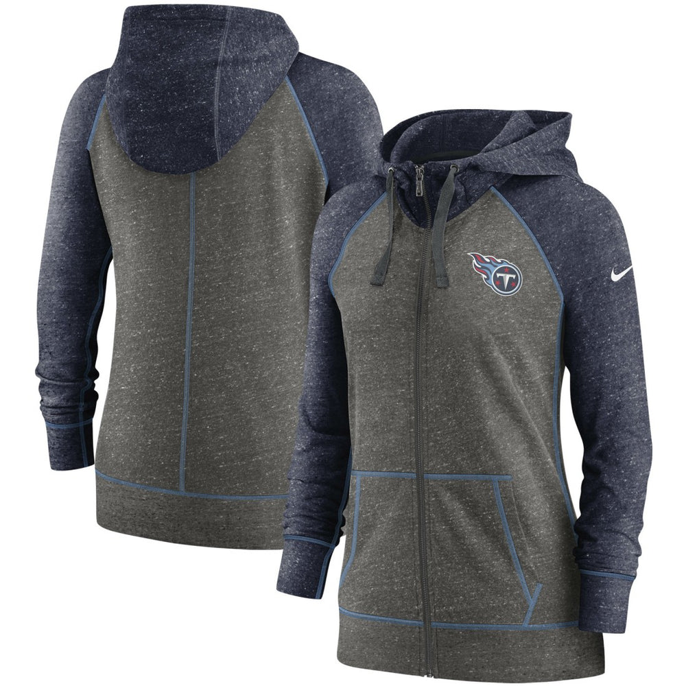 Nike Tennessee Titans Women's Gym Vintage Raglan Full-Zip Hoodie Heathered Charcoal/Navy